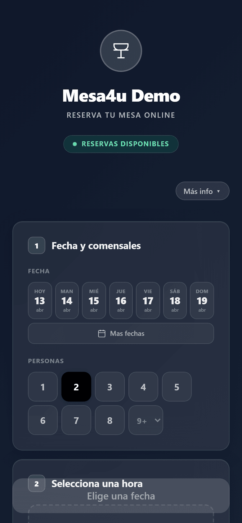 Mesa4U — reserva desde el móvil del cliente